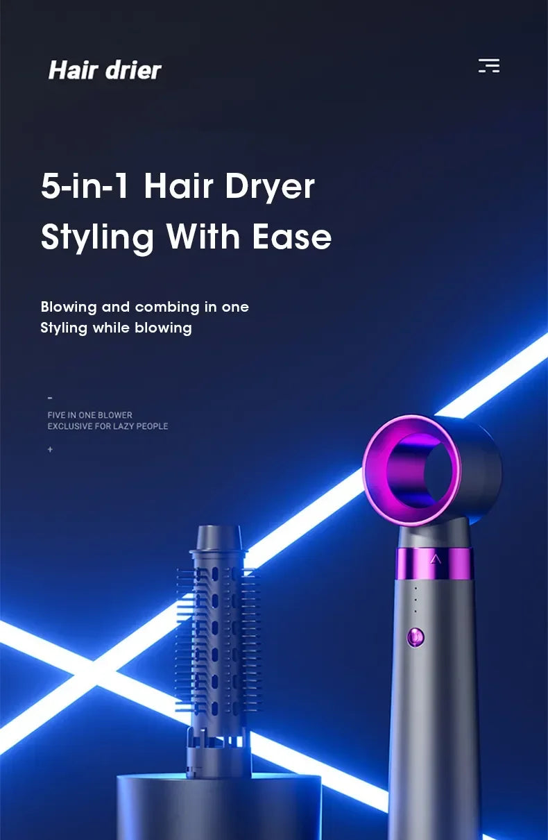 2025 Electric Hair Dryer 5in1 Multifunctional Hair Straightener Negative Ion Hair Care Curler Blow Dryer Styling Set Strong Wind