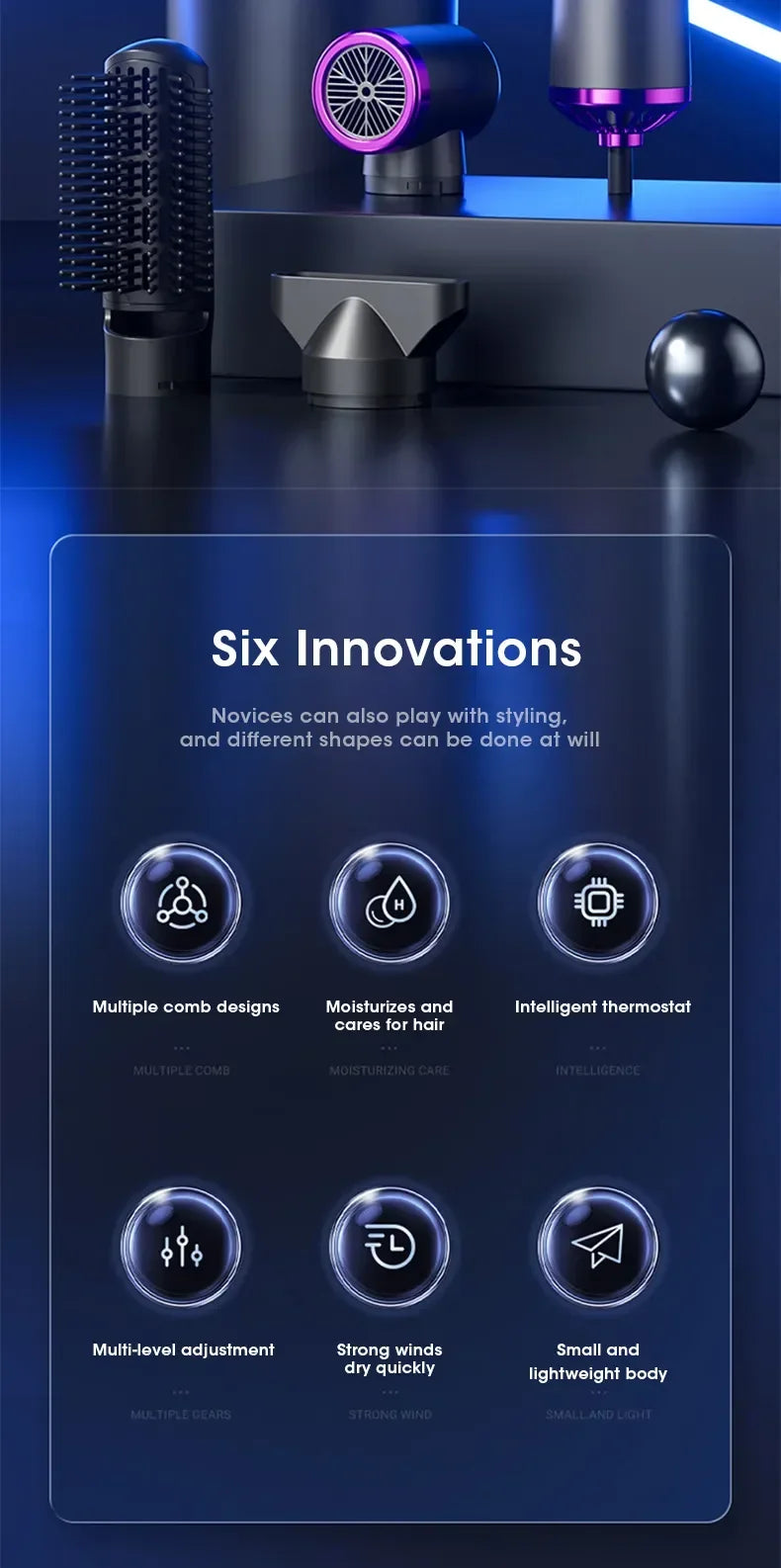 2025 Electric Hair Dryer 5in1 Multifunctional Hair Straightener Negative Ion Hair Care Curler Blow Dryer Styling Set Strong Wind